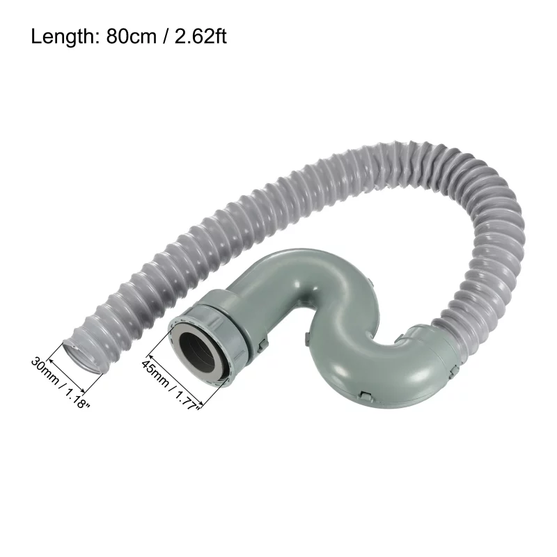 80cm Drain Pipe Expandable Tubing Flexible Drainage Pipe Grey 1 Pack - Image 2