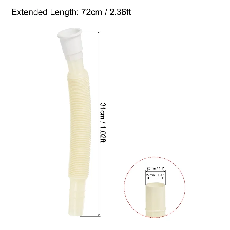 Plastic Drain Pipe Expandable Sink Tubing Flexible Drainage Pipe White 2 Pack - Image 2